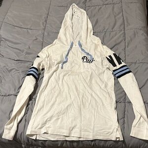 PINK Victoria's Secret White Hoodie with Light Blue Accents